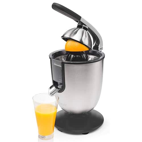 FOHERE Exprimidor eléctrico de jugo de naranja con dos conos  intercambiables, adecuado para naranja, limón y pomelo, acero inoxidable  cepillado